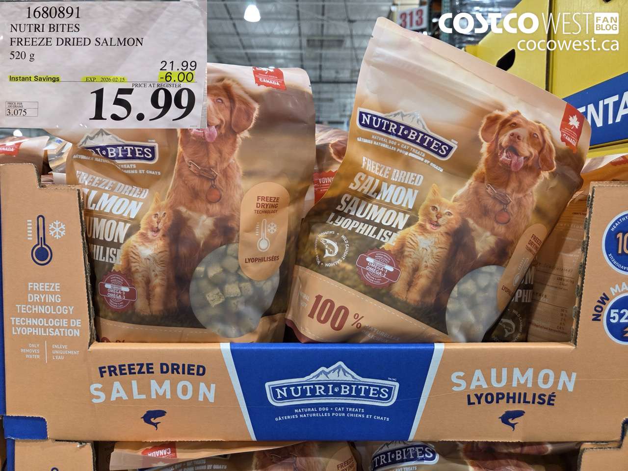 1680891 NUTRI BITES FREEZE DRIED SALMON 520G ($6.00 INSTANT SAVINGS EXPIRES ON 2026-02-15) $15.99