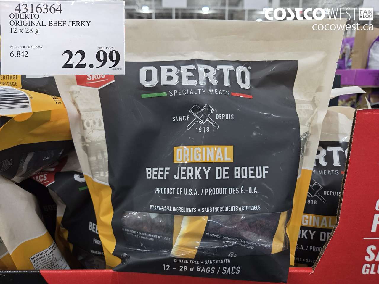 4316364 OBERTO ORIGINAL BEEF JERKY 12 X 28 G $22.99
