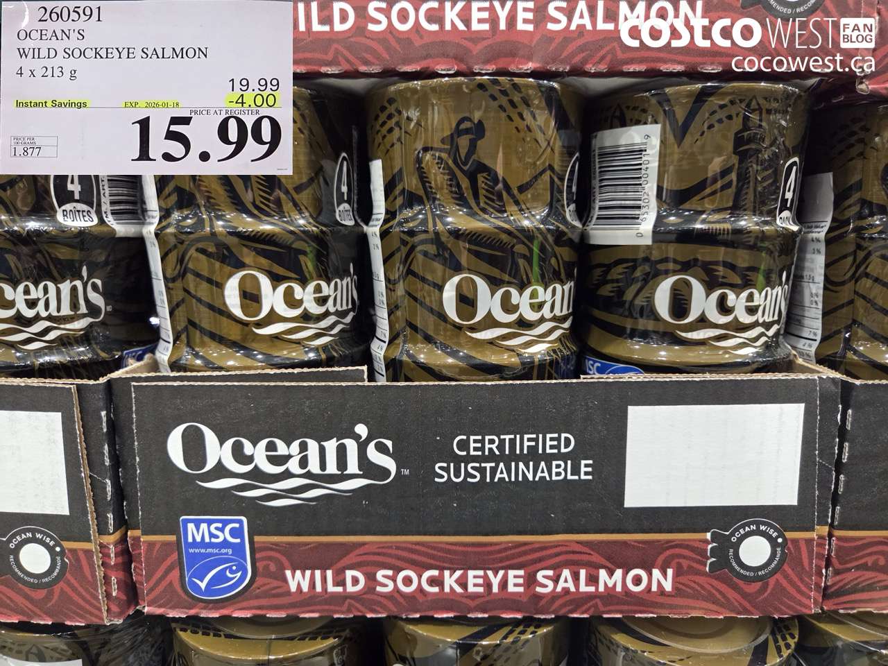 260591 OCEAN'S SOCKEYE SALMON 4 x 213 g ($4.00 INSTANT SAVINGS EXPIRES ON 2026-01-18) $15.99