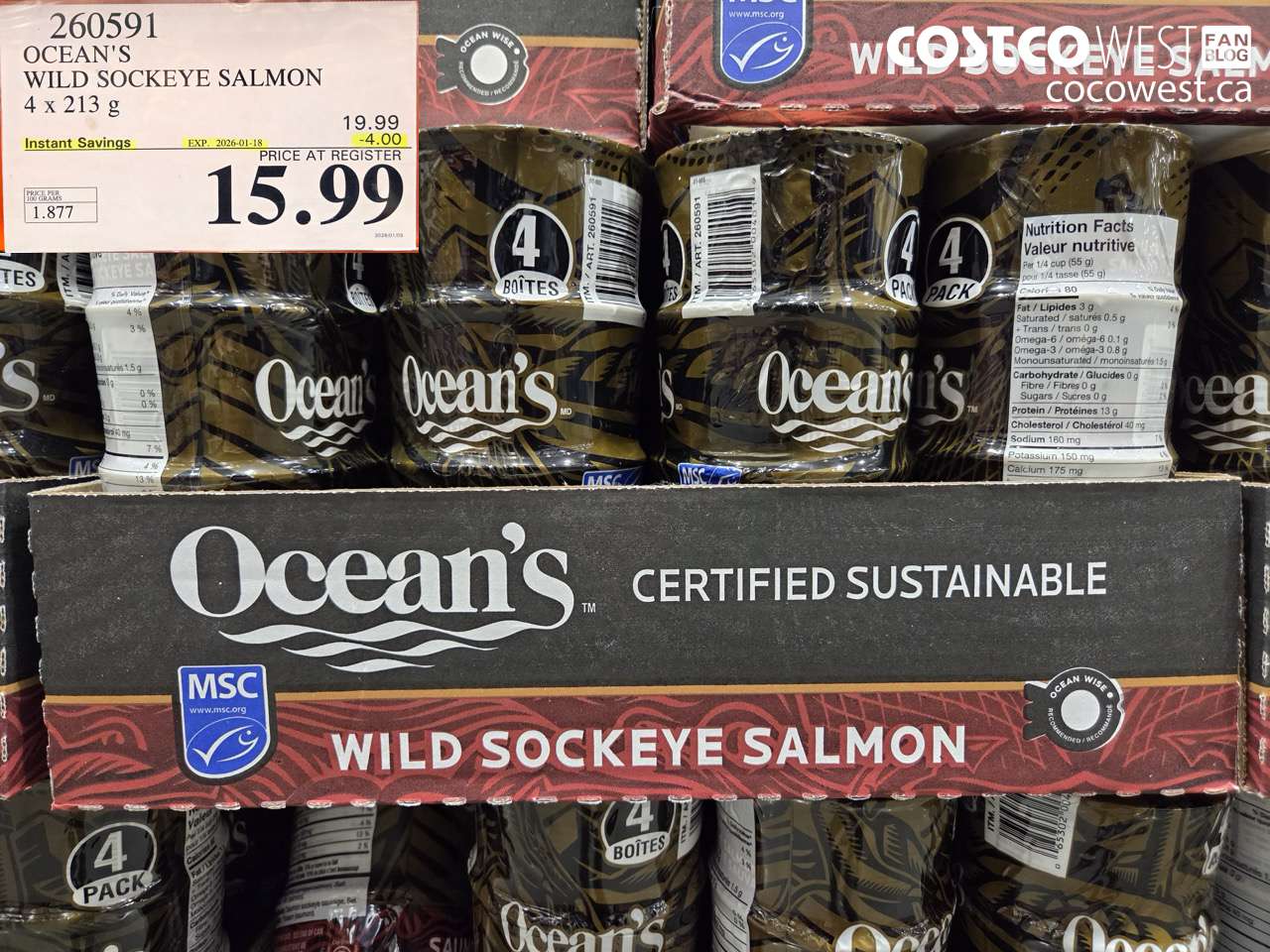 260591 OCEAN'S SOCKEYE SALMON 4 x 213 g ($4.00 INSTANT SAVINGS EXPIRES ON 2026-01-18) $15.99