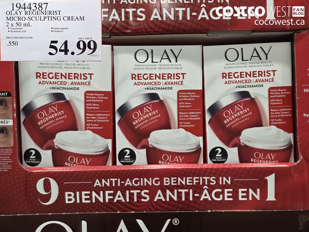 1944387 OLAY REGENERIST MICRO-SCULPTING CREAM 2 x 50 mL $54.99