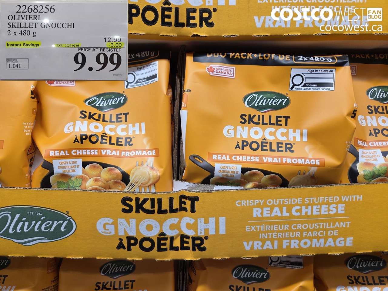 2268256 OLIVIERI SKILLET GNOCCHI 2 X 480G ($3.00 INSTANT SAVINGS EXPIRES ON 2026-02-08) $9.99