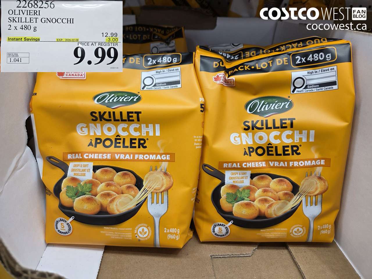 2268256 OLIVIERI SKILLET GNOCCHI 2 X 480G ($3.00 INSTANT SAVINGS EXPIRES ON 2026-02-08) $9.99