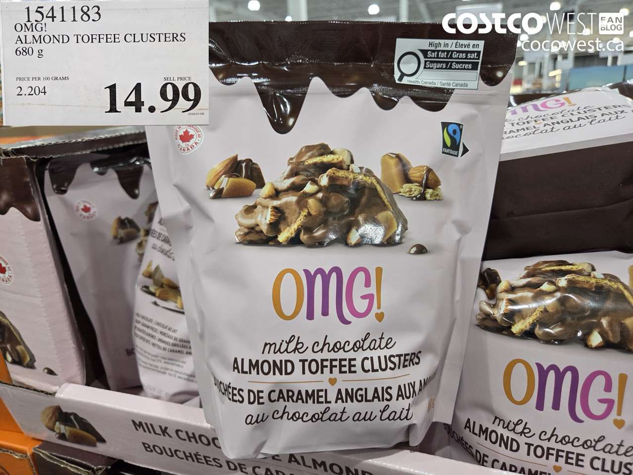 1541183 OMG! ALMOND TOFFEE CLUSTERS 680g  $14.99