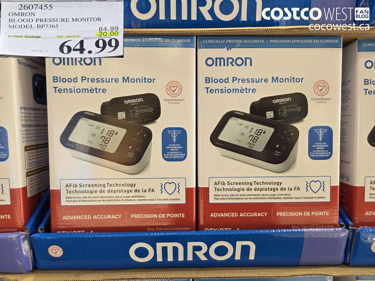 2607455 OMRON BLOOD PRESSURE MONITOR MODEL BP7365 ($20.00 INSTANT SAVINGS EXPIRES ON 2026-02-15) $64.99
