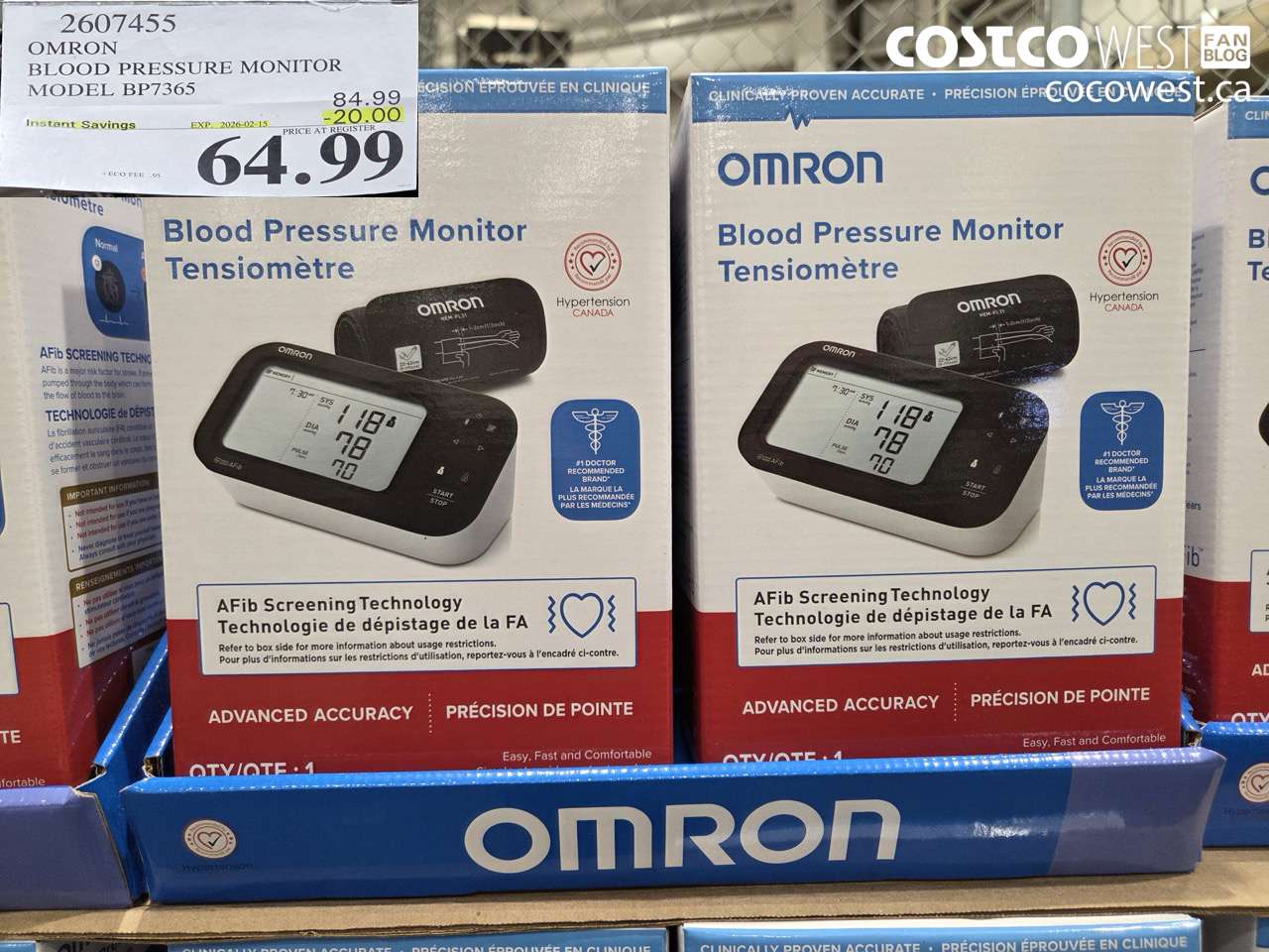 2607455 OMRON BLOOD PRESSURE MONITOR MODEL BP7365 ($20.00 INSTANT SAVINGS EXPIRES ON 2026-02-15) $64.99