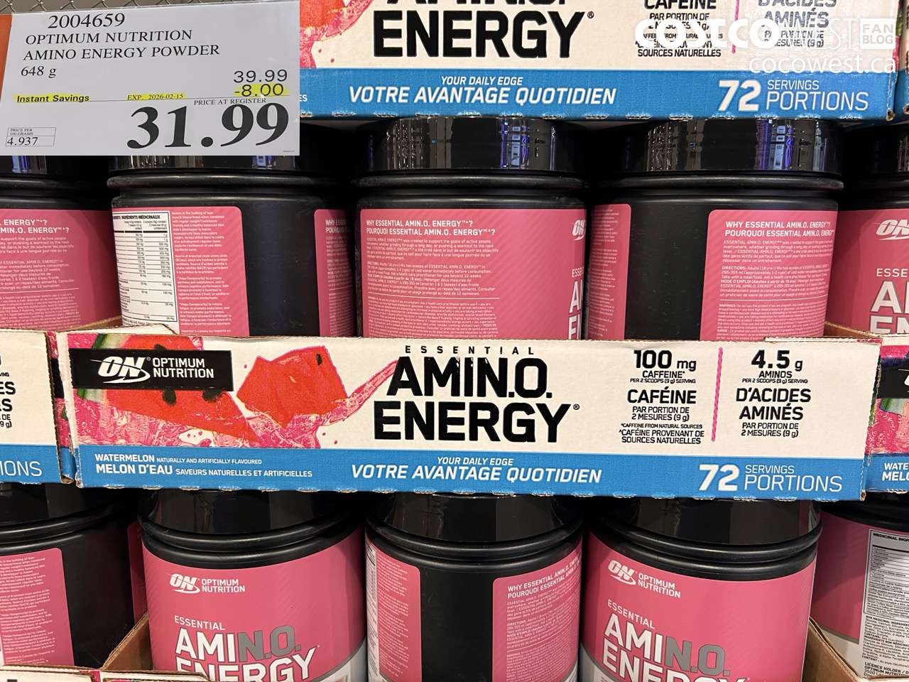 2004659 OPTIMUM NUTRITION AMINO ENERGY POWDER 648G ($8.00 INSTANT SAVINGS EXPIRES ON 2026-02-15) $31.99