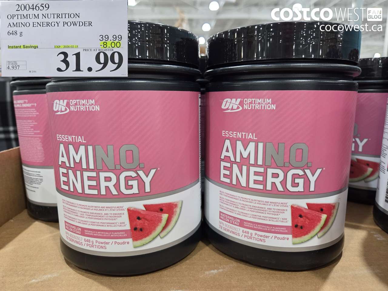 2004659 OPTIMUM NUTRITION AMINO ENERGY POWDER 648G ($8.00 INSTANT SAVINGS EXPIRES ON 2026-02-15) $31.99