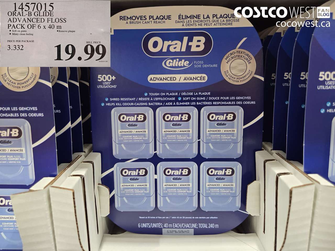 1457015 ORAL-B GLIDE ADVANCED FLOSS 6 PACKS x 40 M $19.99