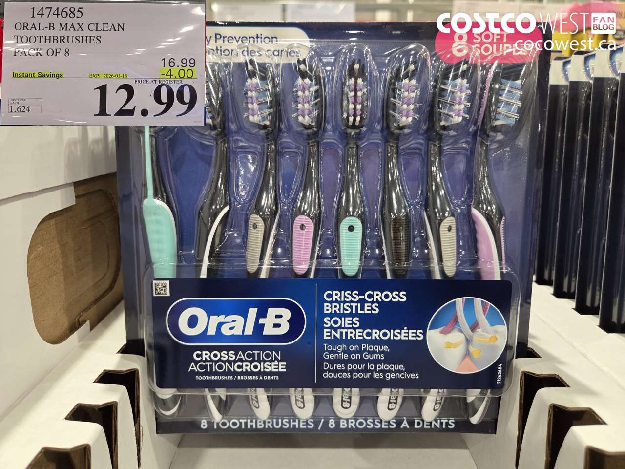 1474685 ORAL-B MAX CLEAN TOOTHBRUSHES PACK OF 8 ($4.00 INSTANT SAVINGS EXPIRES ON 2026-01-18) $12.99