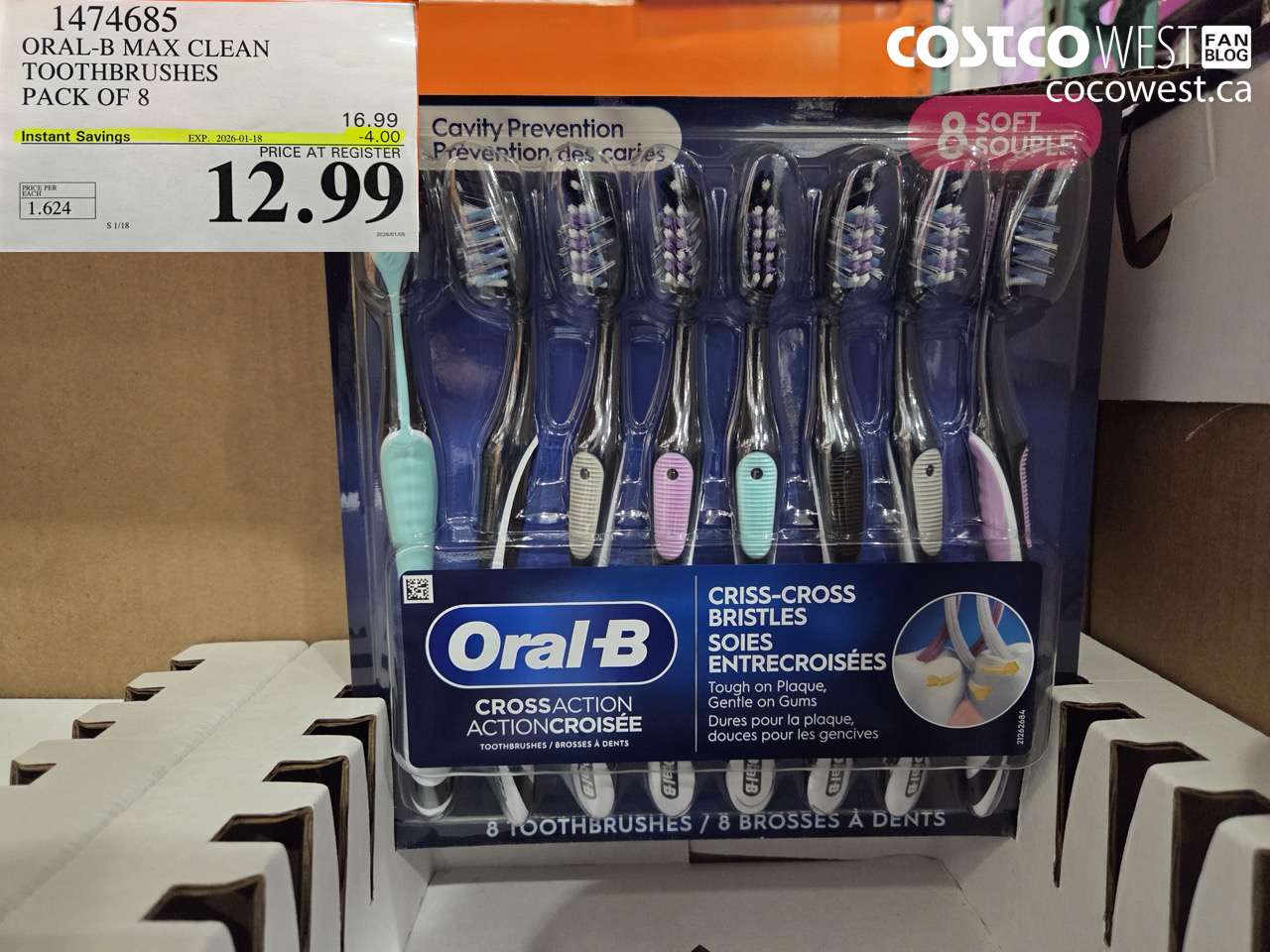 1474685 ORAL-B MAX CLEAN TOOTHBRUSHES PACK OF 8 ($4.00 INSTANT SAVINGS EXPIRES ON 2026-01-18) $12.99