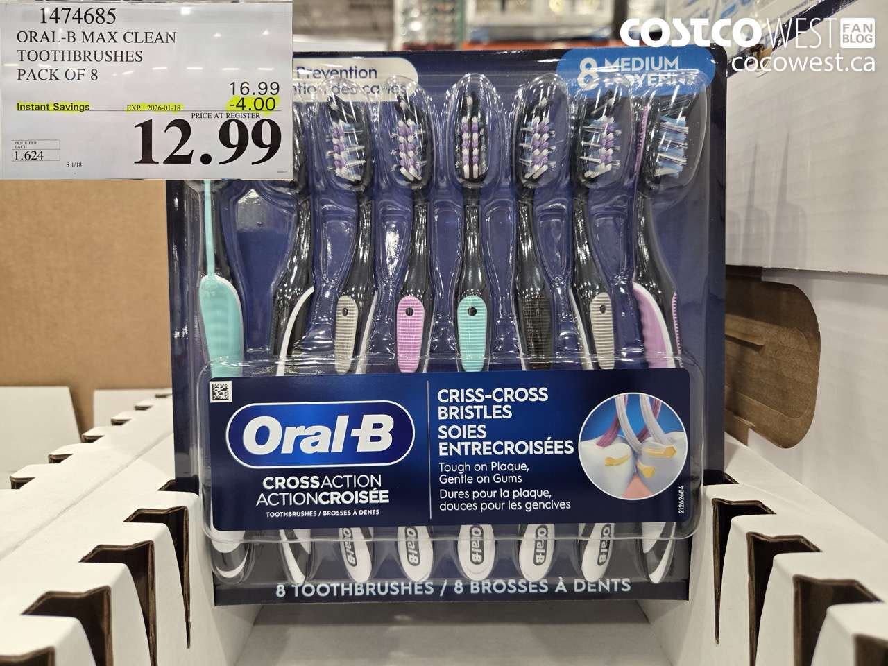 1474685 ORAL-B MAX CLEAN TOOTHBRUSHES PACK OF 8 ($4.00 INSTANT SAVINGS EXPIRES ON 2026-01-18) $12.99