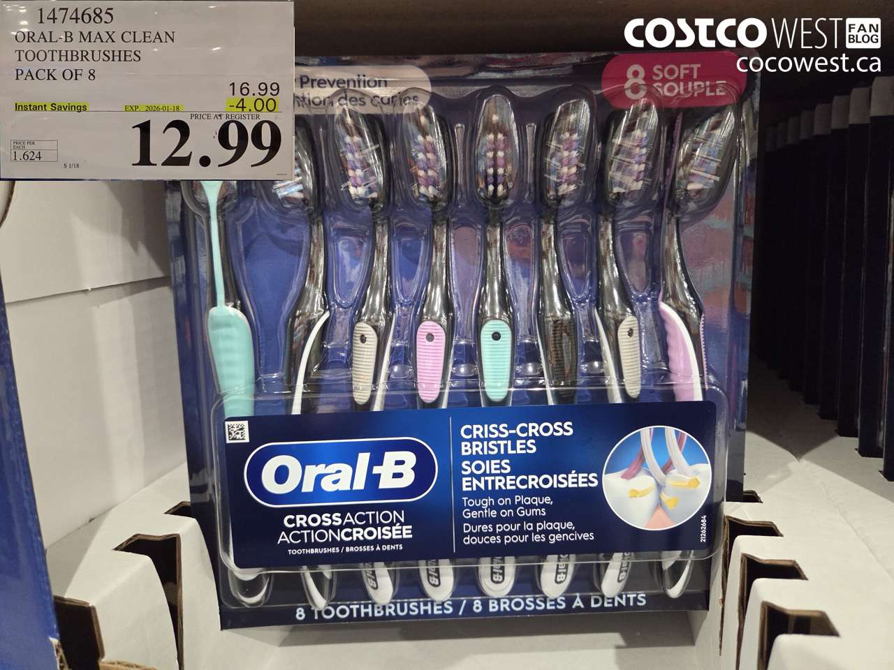 1474685 ORAL-B MAX CLEAN TOOTHBRUSHES PACK OF 8 ($4.00 INSTANT SAVINGS EXPIRES ON 2026-01-18) $12.99