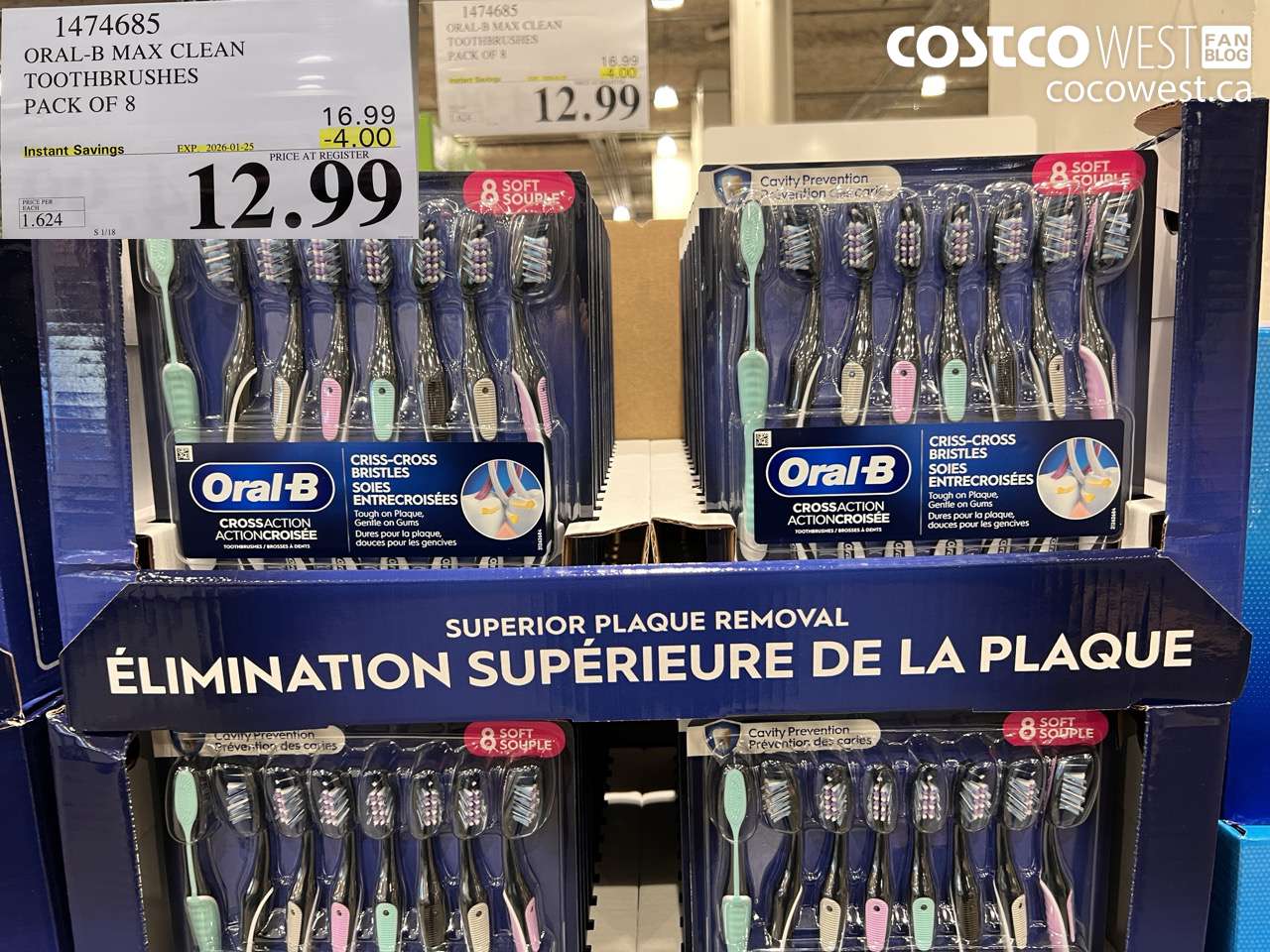 1474685 ORAL-B MAX CLEAN TOOTHBRUSHES PACK OF 8 ($4.00 INSTANT SAVINGS EXPIRES ON 2026-01-25) $12.99