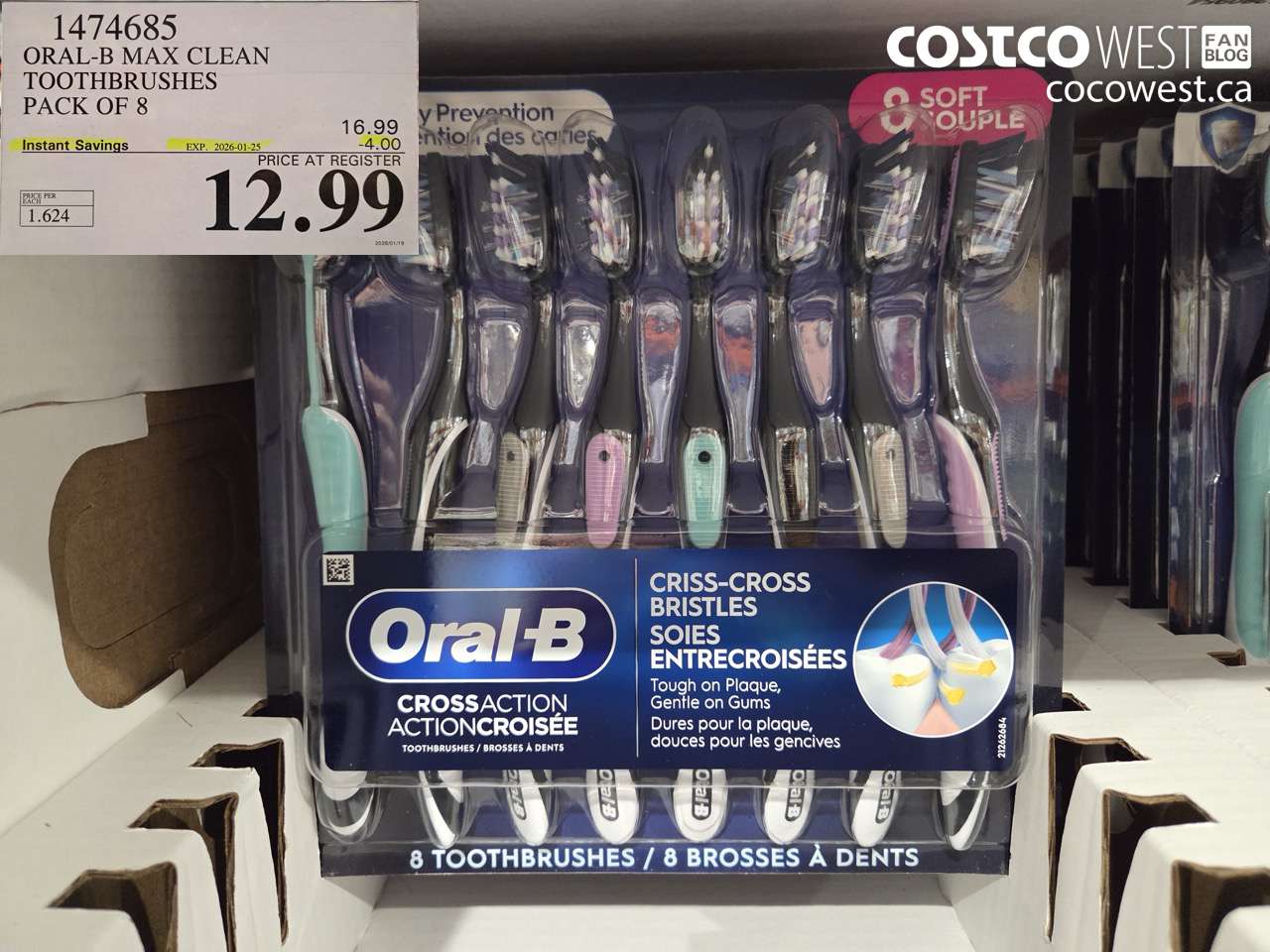 1474685 ORAL-B MAX CLEAN TOOTHBRUSHES PACK OF 8 ($4.00 INSTANT SAVINGS EXPIRES ON 2026-01-25) $12.99