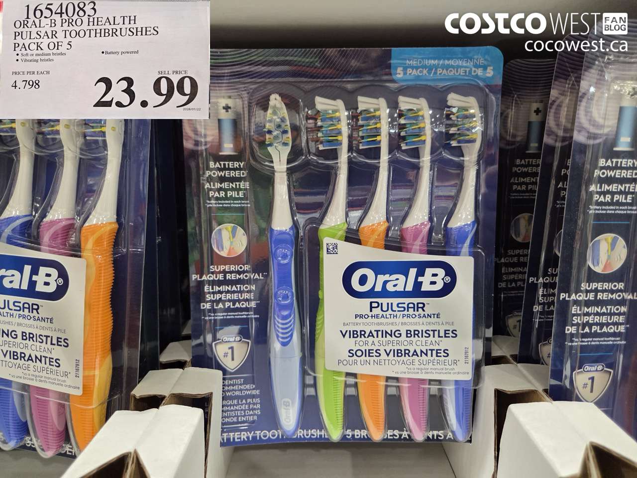 1654083 ORAL-B PRO HEALTH PULSAR TOOTHBRUSHES PACK OF 5 $23.99