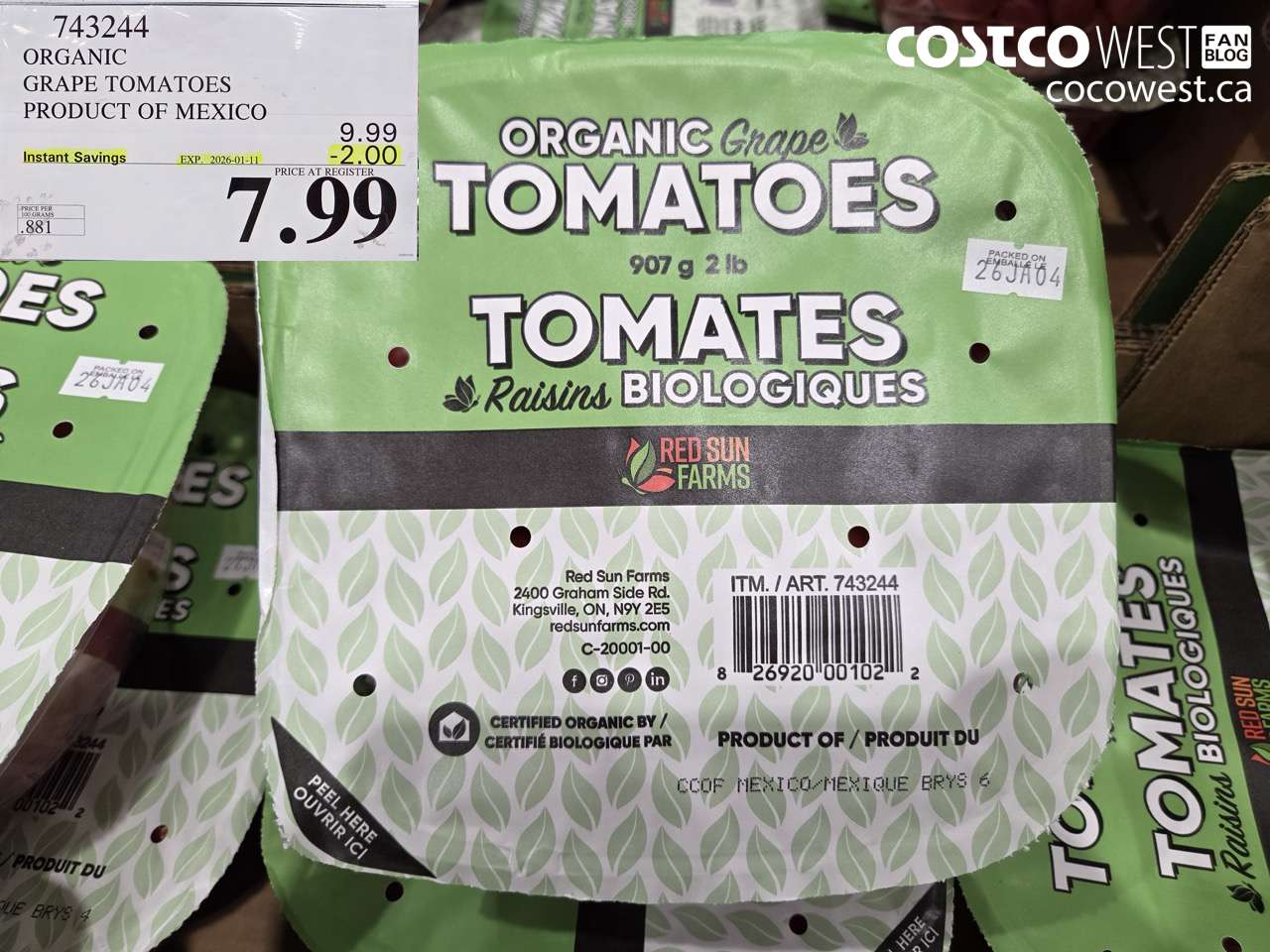 743244 ORGANIC GRAPE TOMATOES PRODUCT OF MEXICO ($2.00 INSTANT SAVINGS EXPIRES ON 2026-01-11) $7.99