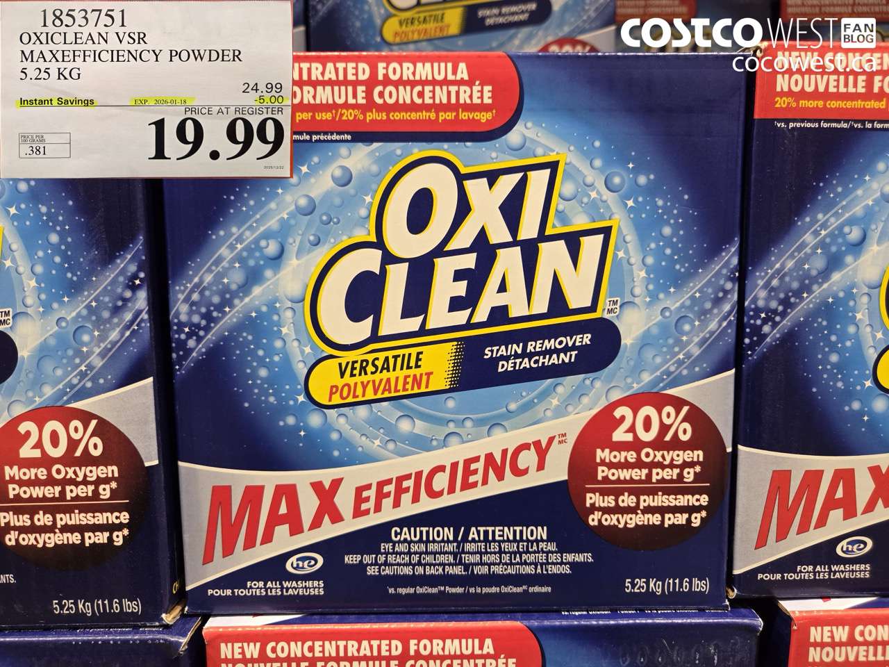 1853751 OXICLEAN VSR MAXEFFICIENCY POWDER 5.25KG ($5.00 INSTANT SAVINGS EXPIRES ON 2026-01-18) $19.99