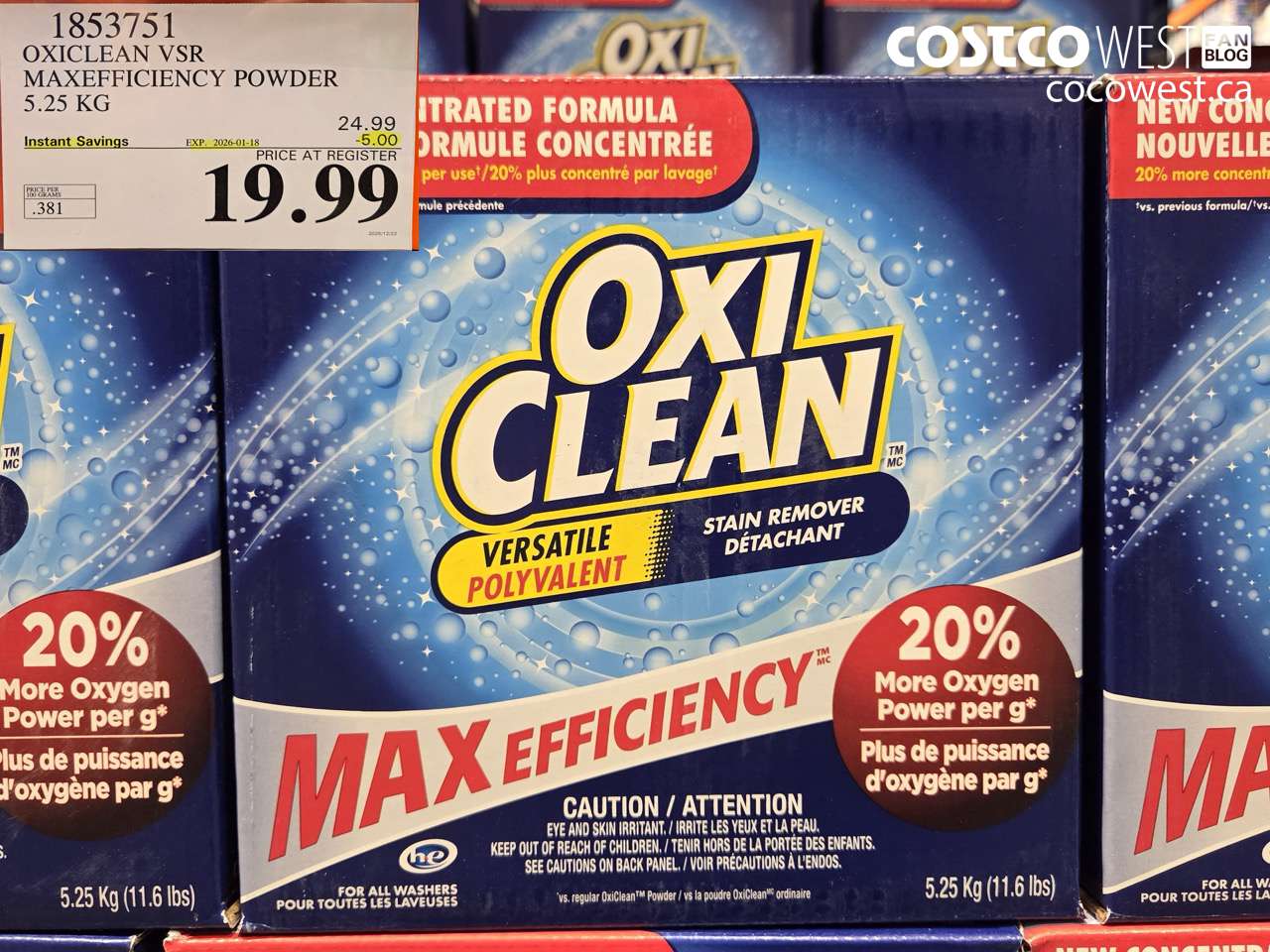 1853751 OXICLEAN VSR MAXEFFICIENCY POWDER 5.25KG ($5.00 INSTANT SAVINGS EXPIRES ON 2026-01-18) $19.99