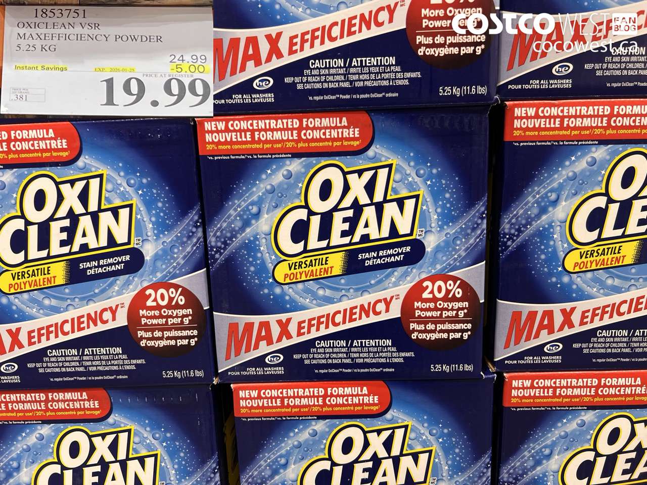 1853751 OXICLEAN VSR MAXEFFICIENCY POWDER 5.25KG ($5.00 INSTANT SAVINGS EXPIRES ON 2026-01-25) $19.99