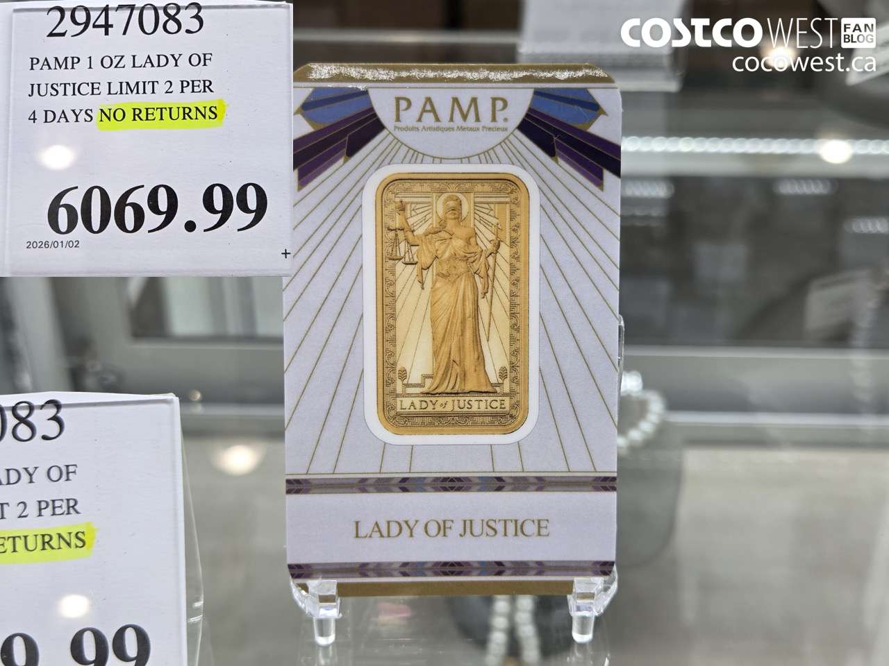 2947083 PAMP 1 OZ LADY OF JUSTICE LIMIT 2 PER 4 DAYS NO RETURNS $6069.99