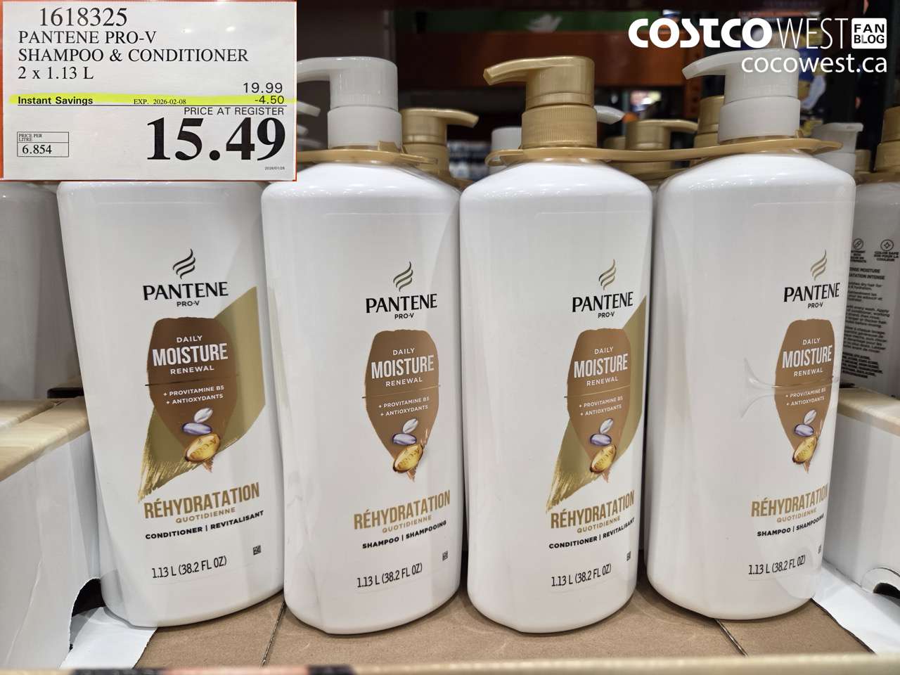1618325 PANTENE DMR SHAMPOO/CONDITIONER 2 x 1.13 L ($4.50 INSTANT SAVINGS EXPIRES ON 2026-02-08) $15.49