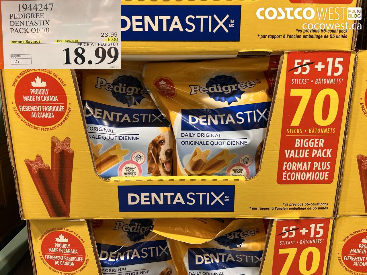 1944247 PEDIGREE DENTASTIX PACK OF 70 ($5.00 INSTANT SAVINGS EXPIRES ON 2026-02-01) $18.99
