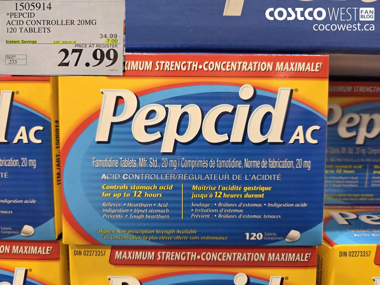 1505914 PEPCID ACID CONTROLLER 20MG 120 TABLETS ($7.00 INSTANT SAVINGS EXPIRES ON 2026-01-18) $27.99