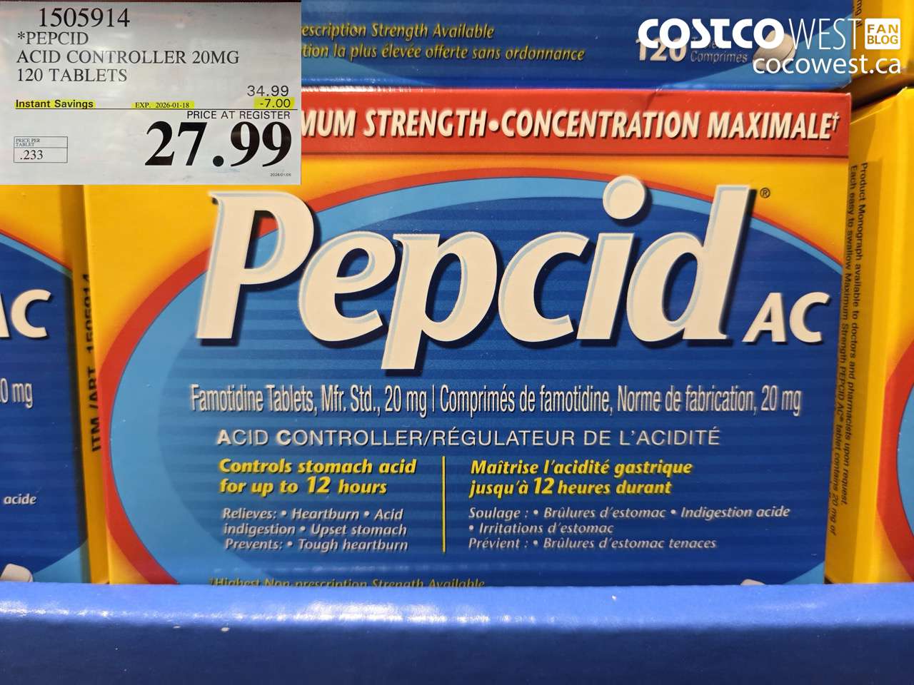 1505914 PEPCID ACID CONTROLLER 20MG 120 TABLETS ($7.00 INSTANT SAVINGS EXPIRES ON 2026-01-18) $27.99