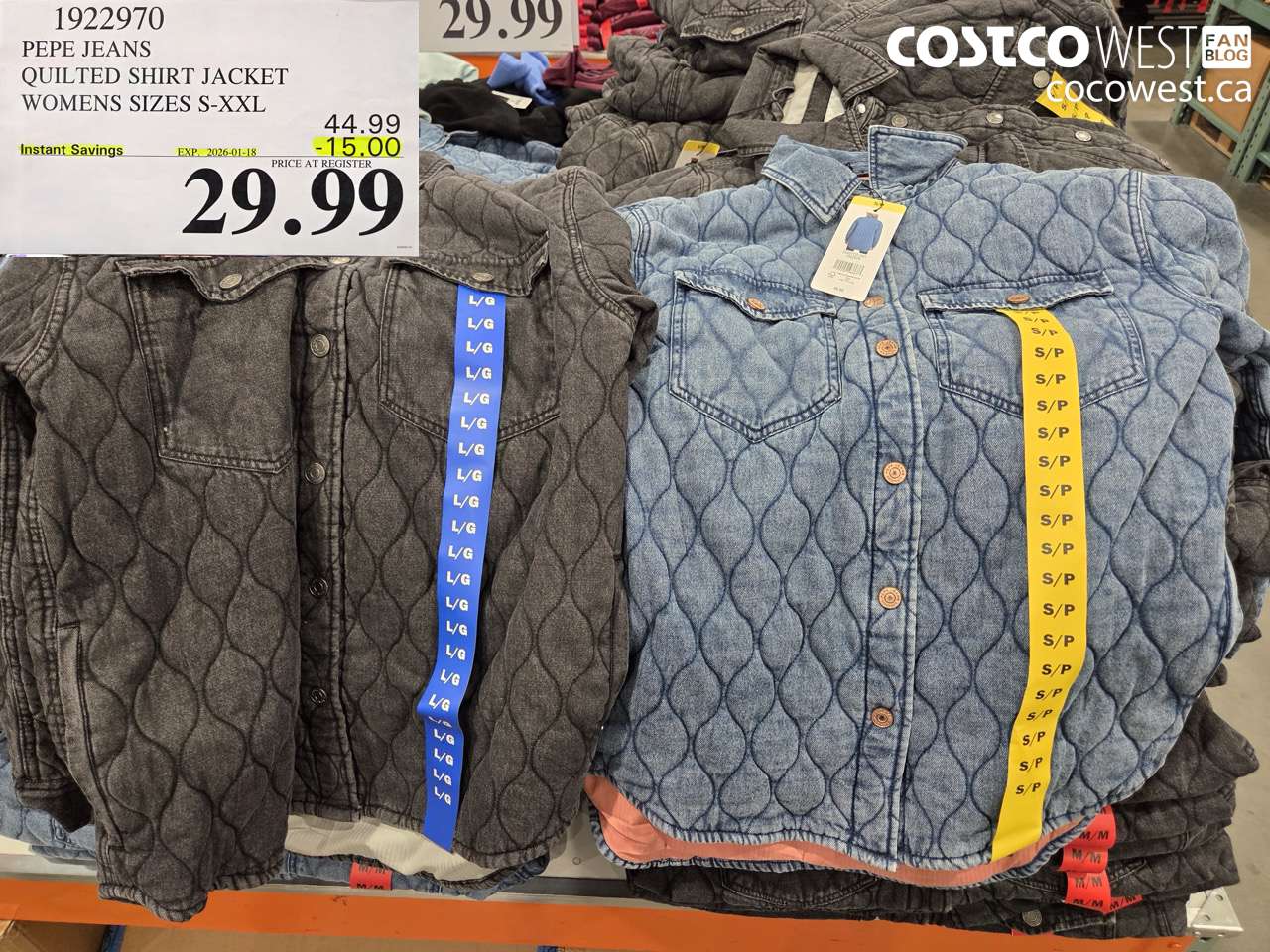 1922970 PEPE JEANS QUILTED SHIRT JACKET WOMENS SIZES S-XXL ($15.00 INSTANT SAVINGS EXPIRES ON 2026-01-18) $29.99