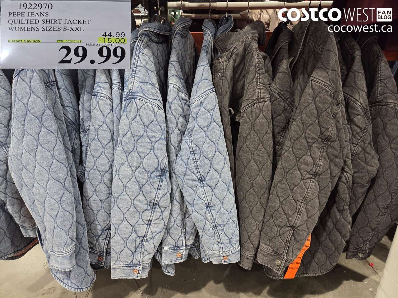 1922970 PEPE JEANS QUILTED SHIRT JACKET WOMENS SIZES S-XXL ($15.00 INSTANT SAVINGS EXPIRES ON 2026-01-18) $29.99