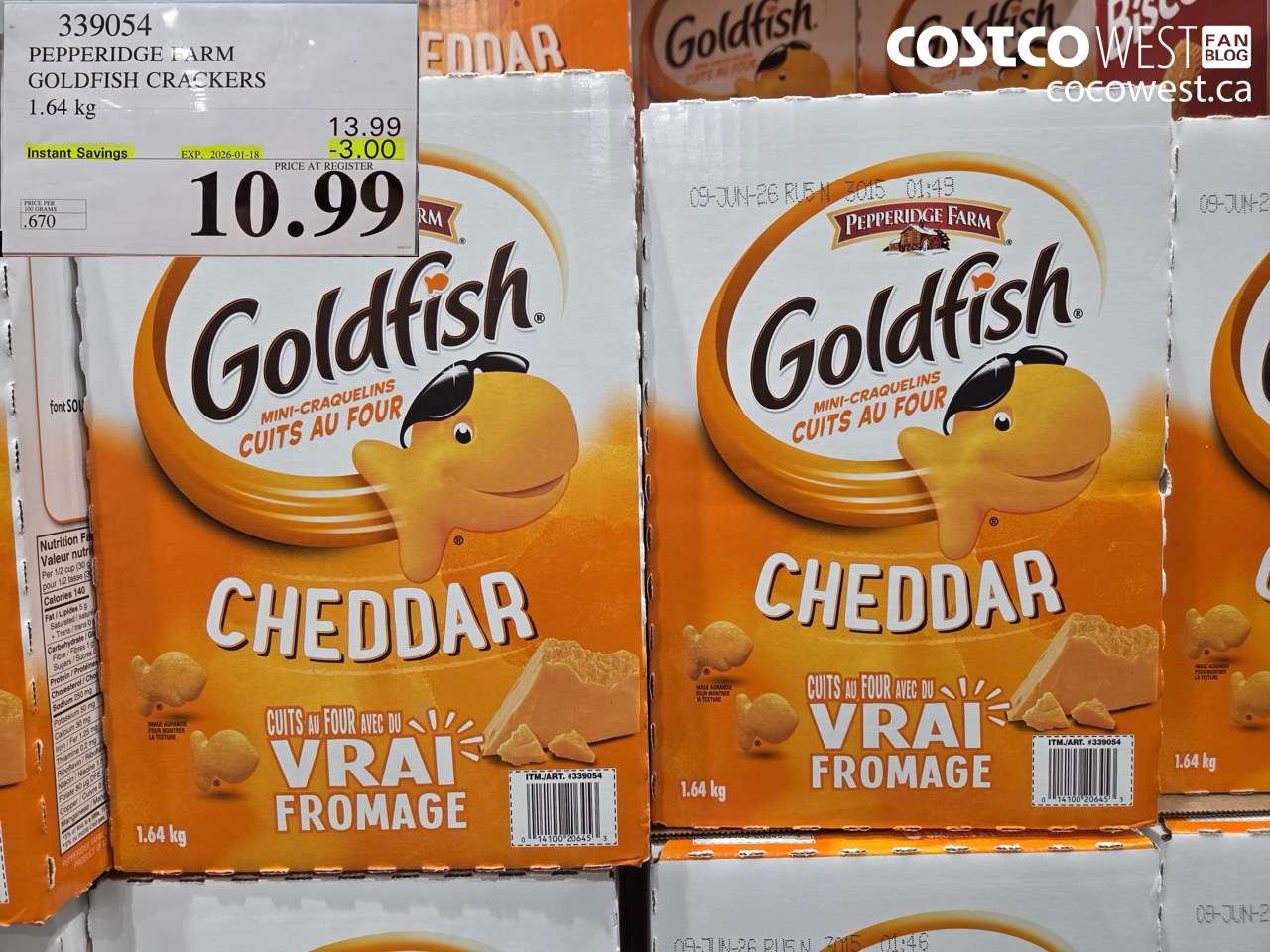 339054 PEPPERIDGE FARM GOLDFISH CRACKERS 1.64 kg ($3.00 INSTANT SAVINGS EXPIRES ON 2026-01-18) $10.99