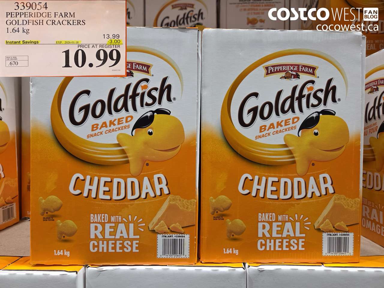 339054 PEPPERIDGE FARM GOLDFISH CRACKERS 1.64 kg ($3.00 INSTANT SAVINGS EXPIRES ON 2026-01-18) $10.99