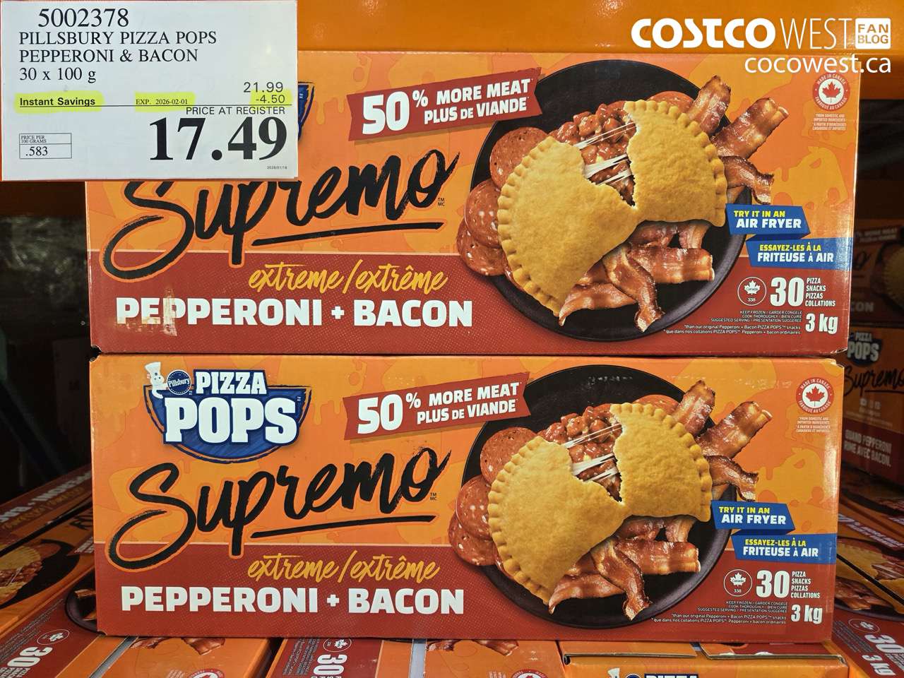 5002378 PILLSBURY PIZZA POPS PEPPERONI & BACON 30 x 100 g ($4.50 INSTANT SAVINGS EXPIRES ON 2026-02-01) $17.49