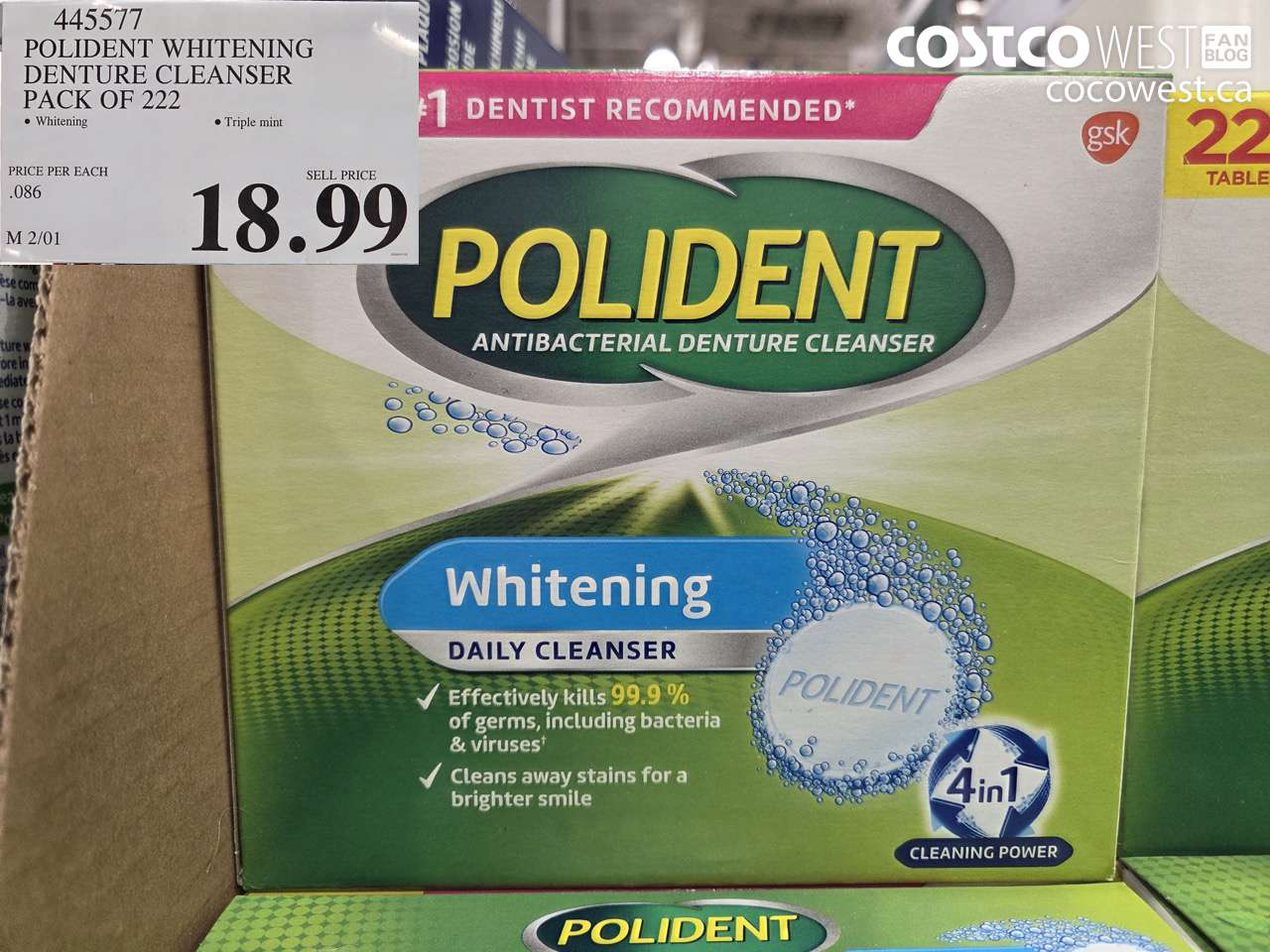 445577 POLIDENT WHITENING DENTURE CLEANSER PACK OF 222 $18.99