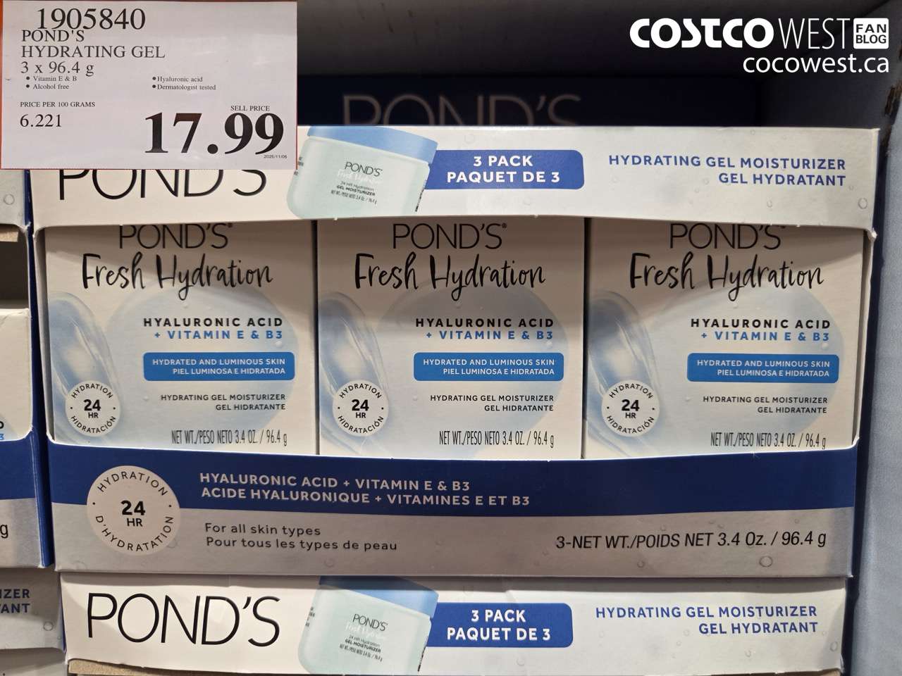 1905840 POND'S HYDRATING GEL 3 X 96.4G $17.99