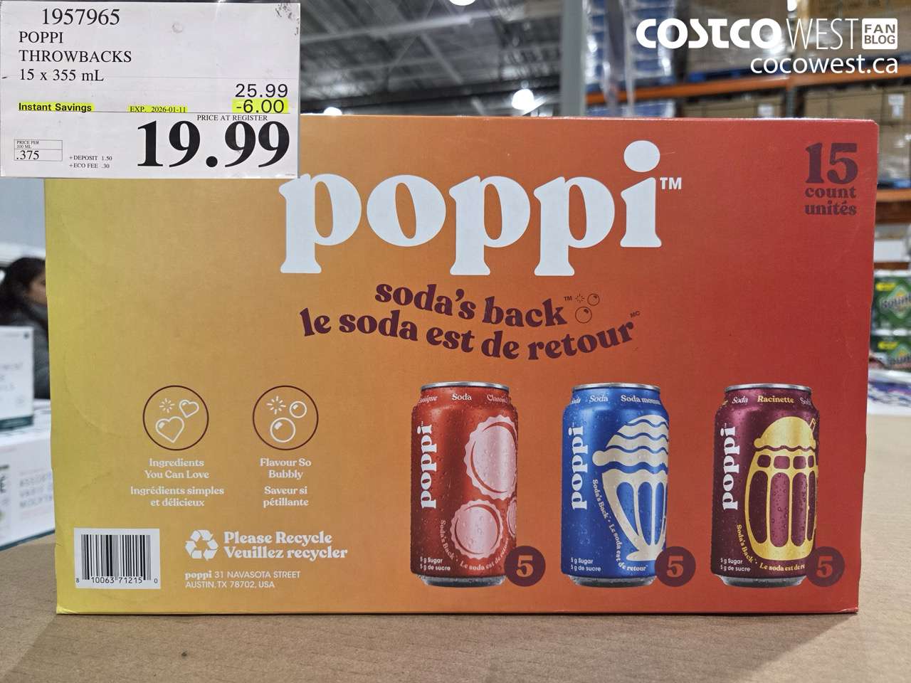 1957965 POPPI THROWBACKS 15 x 355 mL ($6.00 INSTANT SAVINGS EXPIRES ON 2026-01-11) $19.99