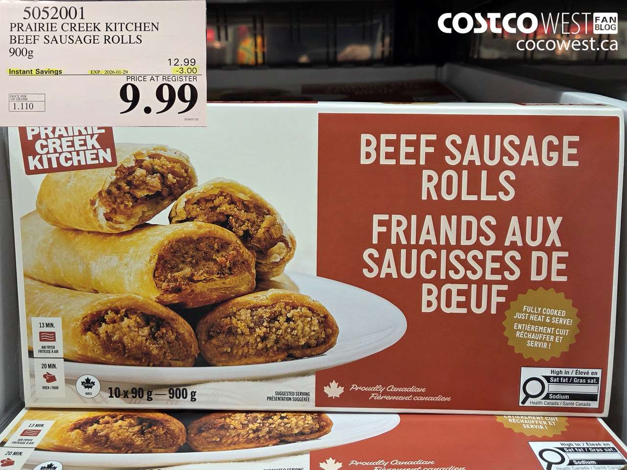 5052001 PRAIRIE CREEK KITCHEN BEEF SAUSAGE ROLLS 900g ($3.00 INSTANT SAVINGS EXPIRES ON 2026-01-29) $9.99