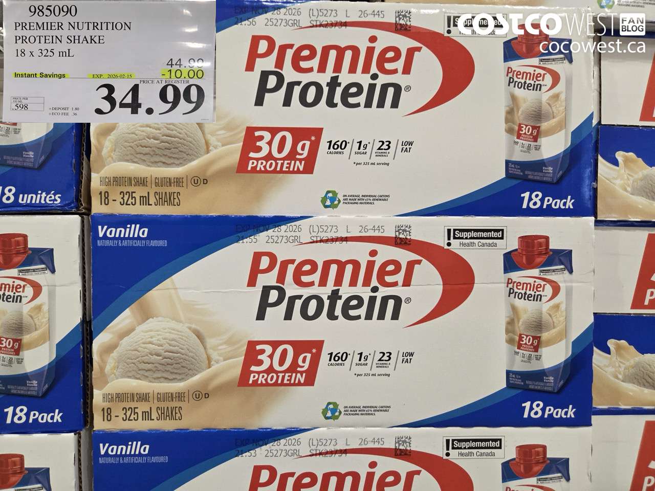 985090 PREMIER NUTRITION PROTEIN SHAKE 18 x 325 mL ($10.00 INSTANT SAVINGS EXPIRES ON 2026-02-15) $34.99