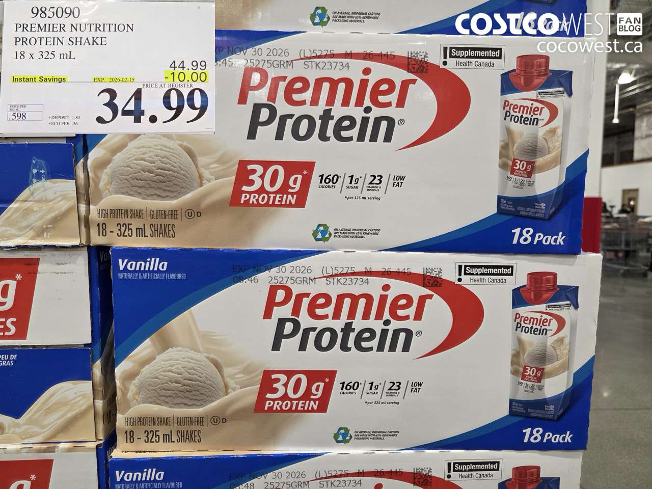 985090 PREMIER NUTRITION PROTEIN SHAKE 18 x 325 mL ($10.00 INSTANT SAVINGS EXPIRES ON 2026-02-15) $34.99