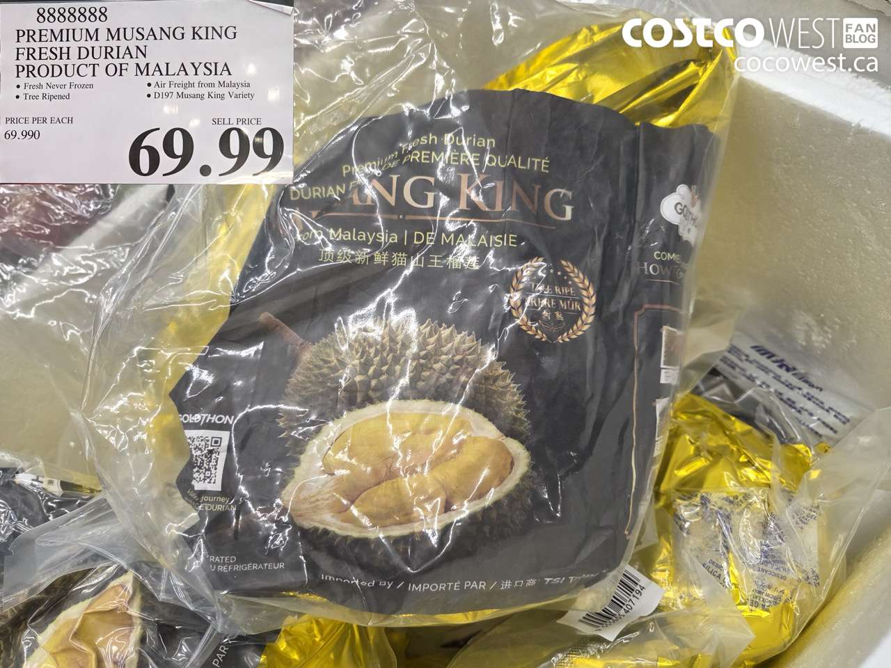 8888888 PREMIUM MUSANG KING FRESH DURIAN PRODUCT OF MALAYSIA $69.99