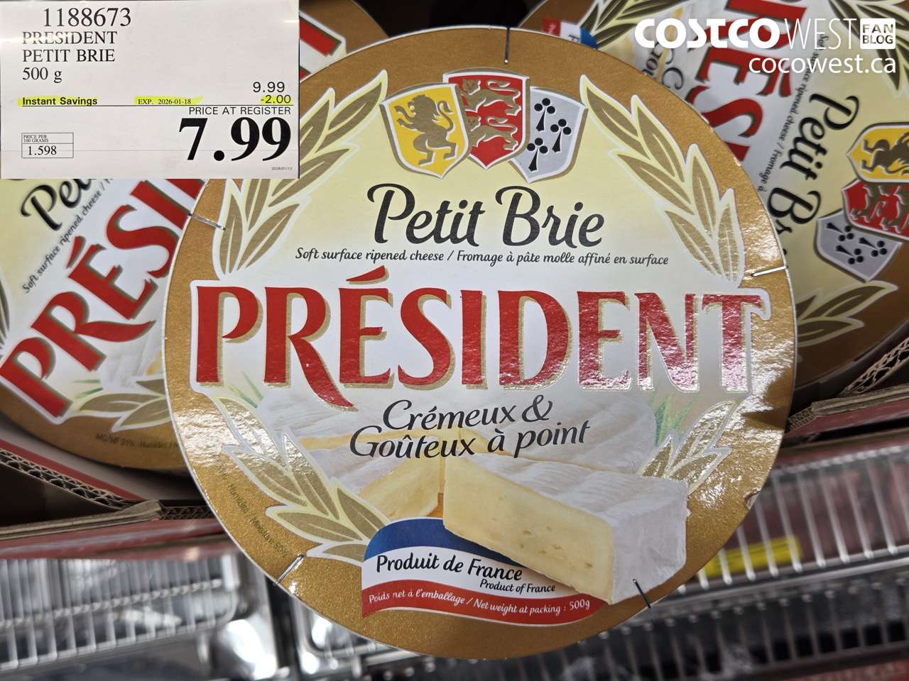 1188673 PRESIDENT PETIT BRIE 500 g ($2.00 INSTANT SAVINGS EXPIRES ON 2026-01-18) $7.99