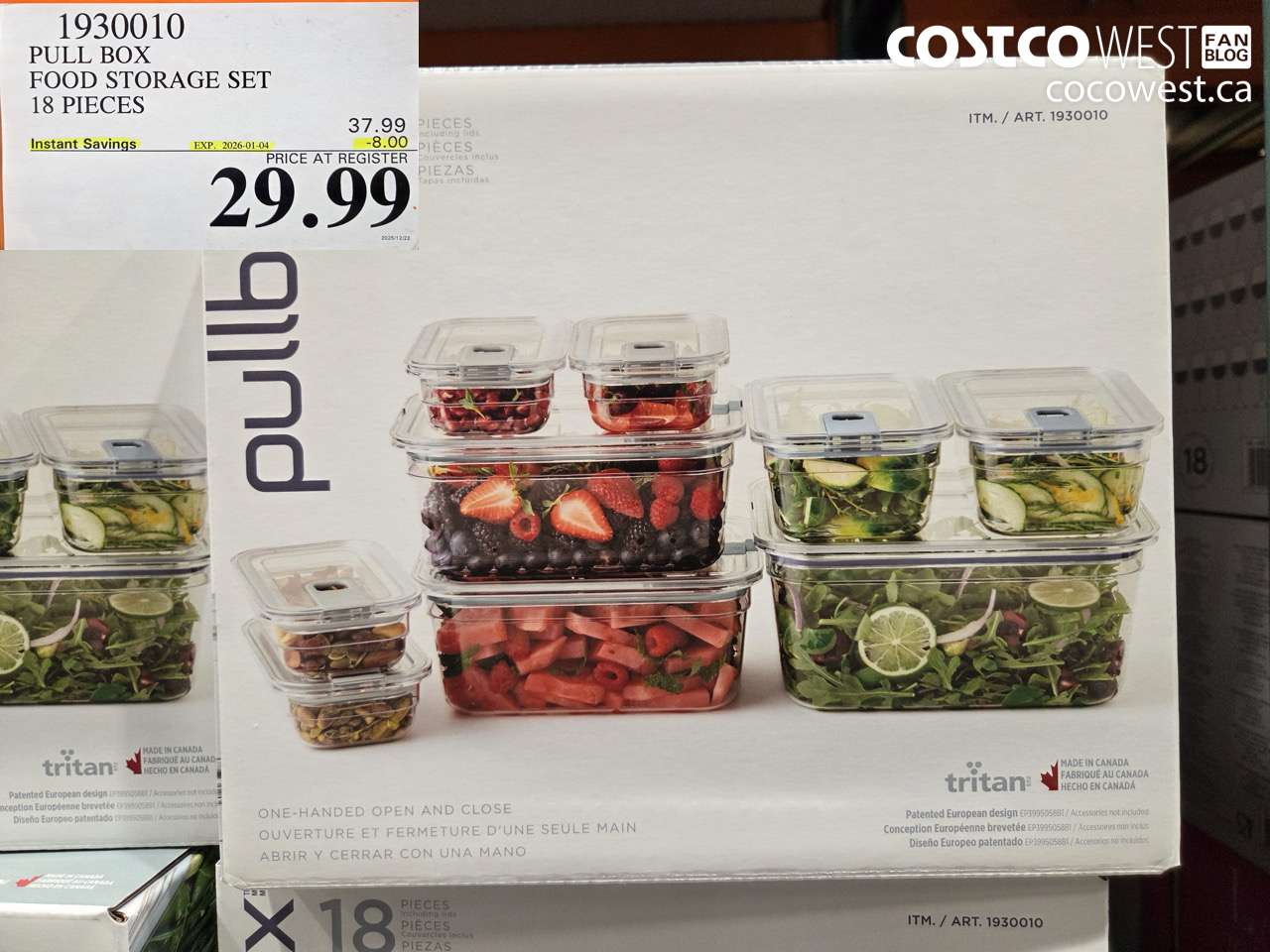 1930010 PULL BOX FOOD STORAGE SET 18 PIECES ($8.00 INSTANT SAVINGS EXPIRES ON 2026-01-04) $29.99