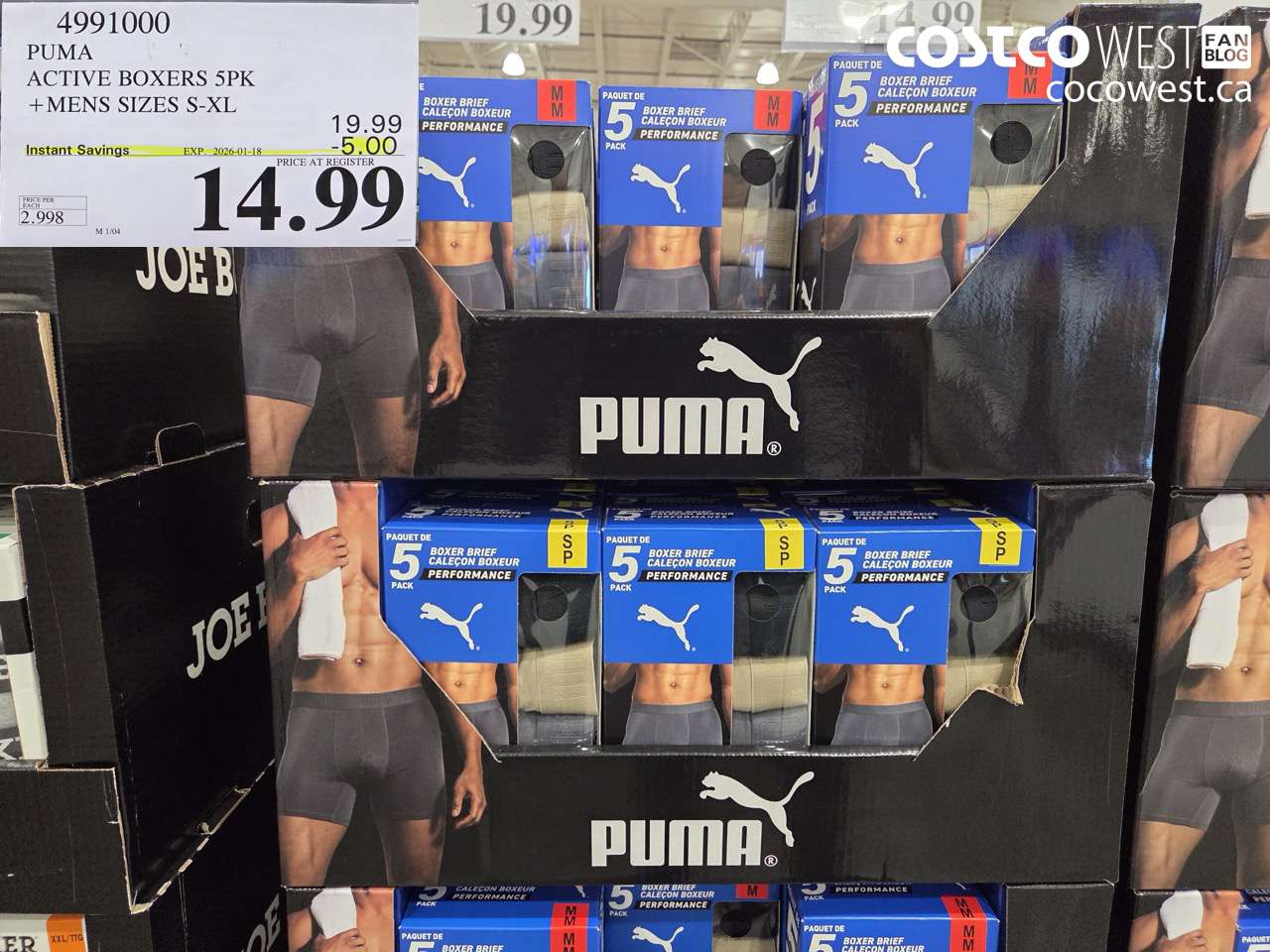 4991000 PUMA ACTIVE BOXERS 5PK MENS SIZES S-XL ($5.00 INSTANT SAVINGS EXPIRES ON 2026-01-18) $14.99