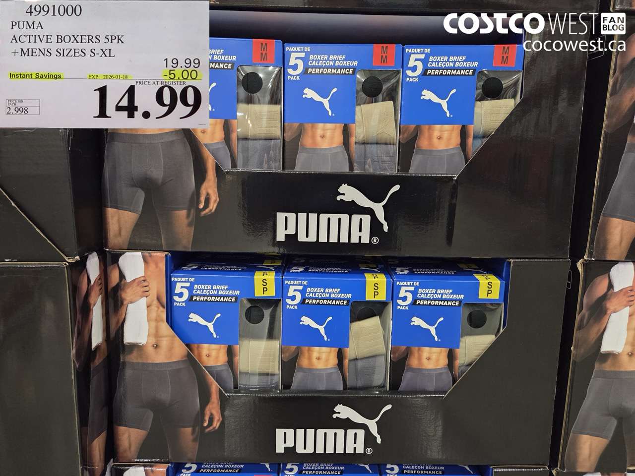 4991000 PUMA ACTIVE BOXERS 5PK MENS SIZES S-XL ($5.00 INSTANT SAVINGS EXPIRES ON 2026-01-18) $14.99