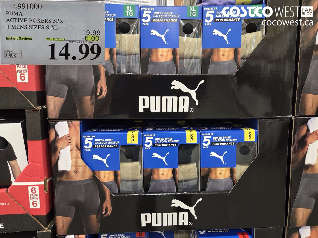 4991000 PUMA ACTIVE BOXERS 5PK MENS SIZES S-XL ($5.00 INSTANT SAVINGS EXPIRES ON 2026-01-18) $14.99