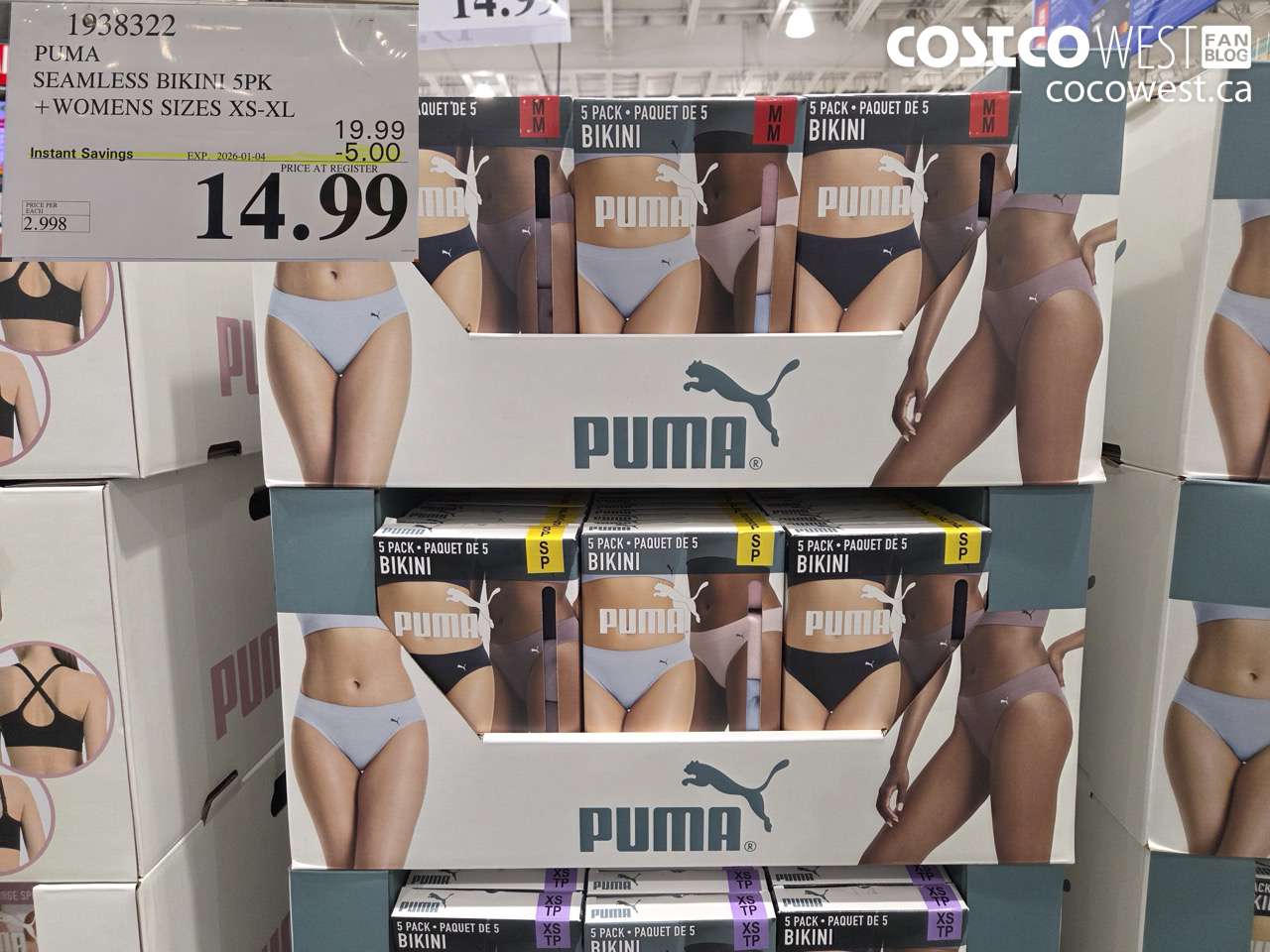 1938322 PUMA SEAMLESS BIKINI 5PK WOMENS SIZES XS-XL ($5.00 INSTANT SAVINGS EXPIRES ON 2026-01-04) $14.99