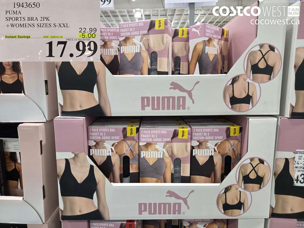 1943650 PUMA SPORTS BRA 2PK WOMENS SIZES S-XXL ($5.00 INSTANT SAVINGS EXPIRES ON 2026-01-18) $17.99