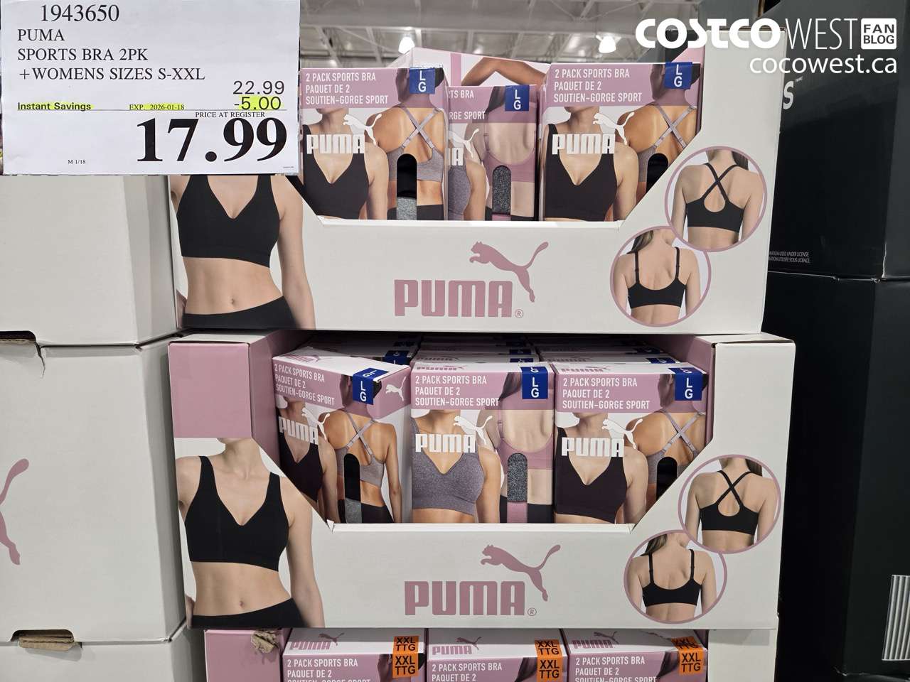1943650 PUMA SPORTS BRA 2PK WOMENS SIZES S-XXL ($5.00 INSTANT SAVINGS EXPIRES ON 2026-01-18) $17.99