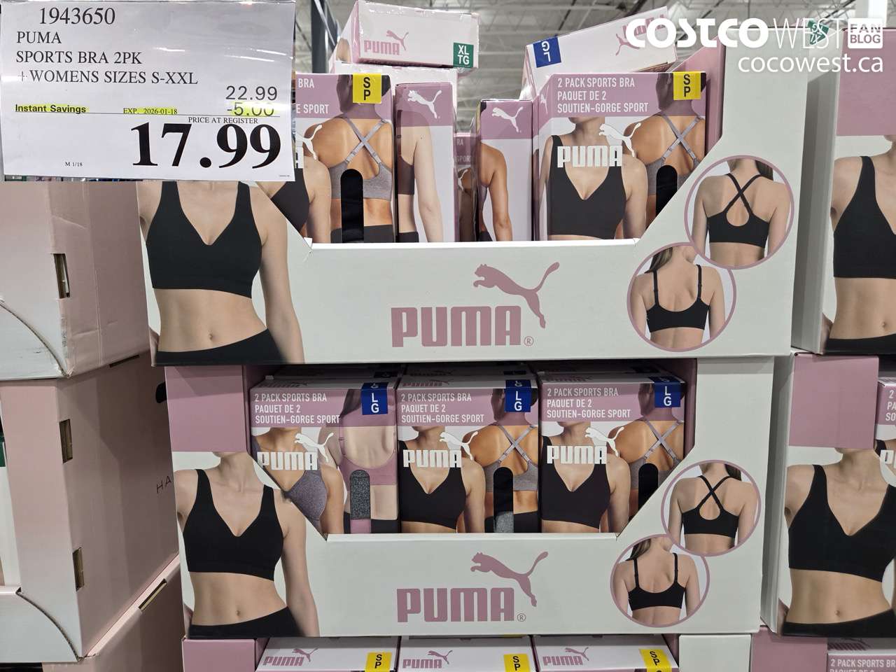 1943650 PUMA SPORTS BRA 2PK WOMENS SIZES S-XXL ($5.00 INSTANT SAVINGS EXPIRES ON 2026-01-18) $17.99
